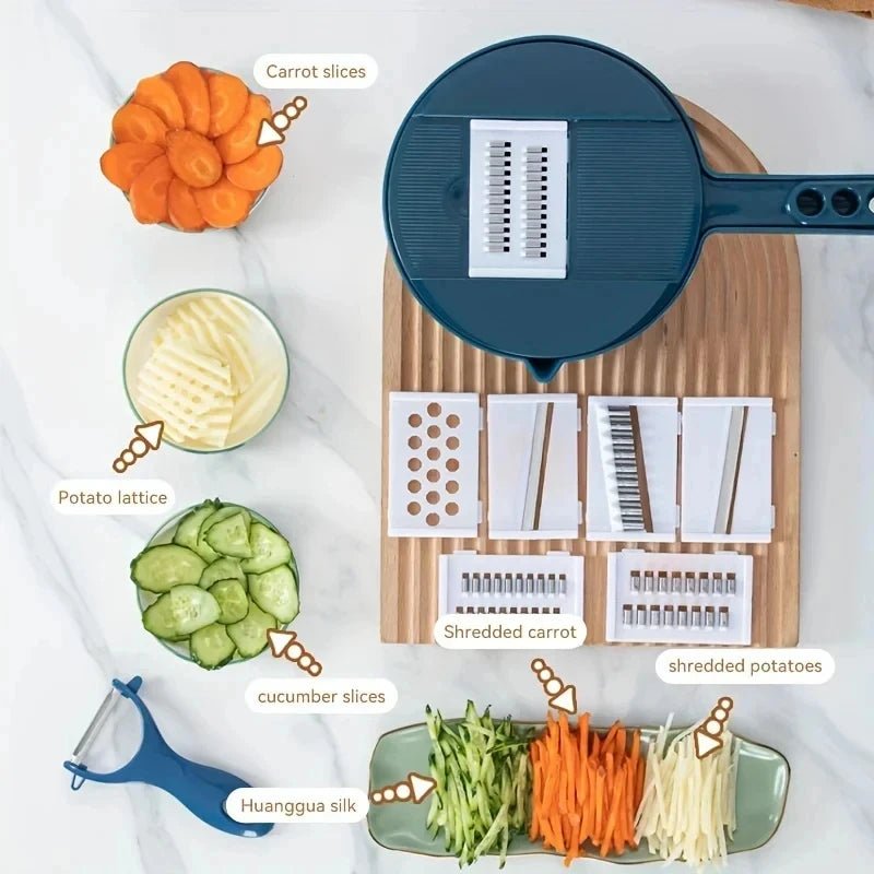 Maison Elmora | Trancheuse Multifonction 9-en-1 en Acier Inoxydable | Outil Élégant pour une Cuisine Organisée et Efficace 5