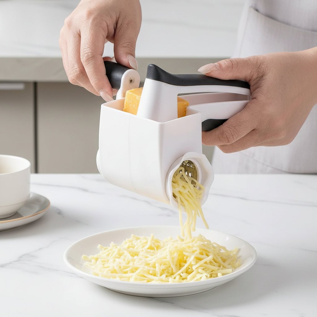 Maison Elmora | Ustensile de Cuisine Râpe Rotative en Acier Inoxydable | Design Élégant pour une Préparation Facile et Sophistiquée 1