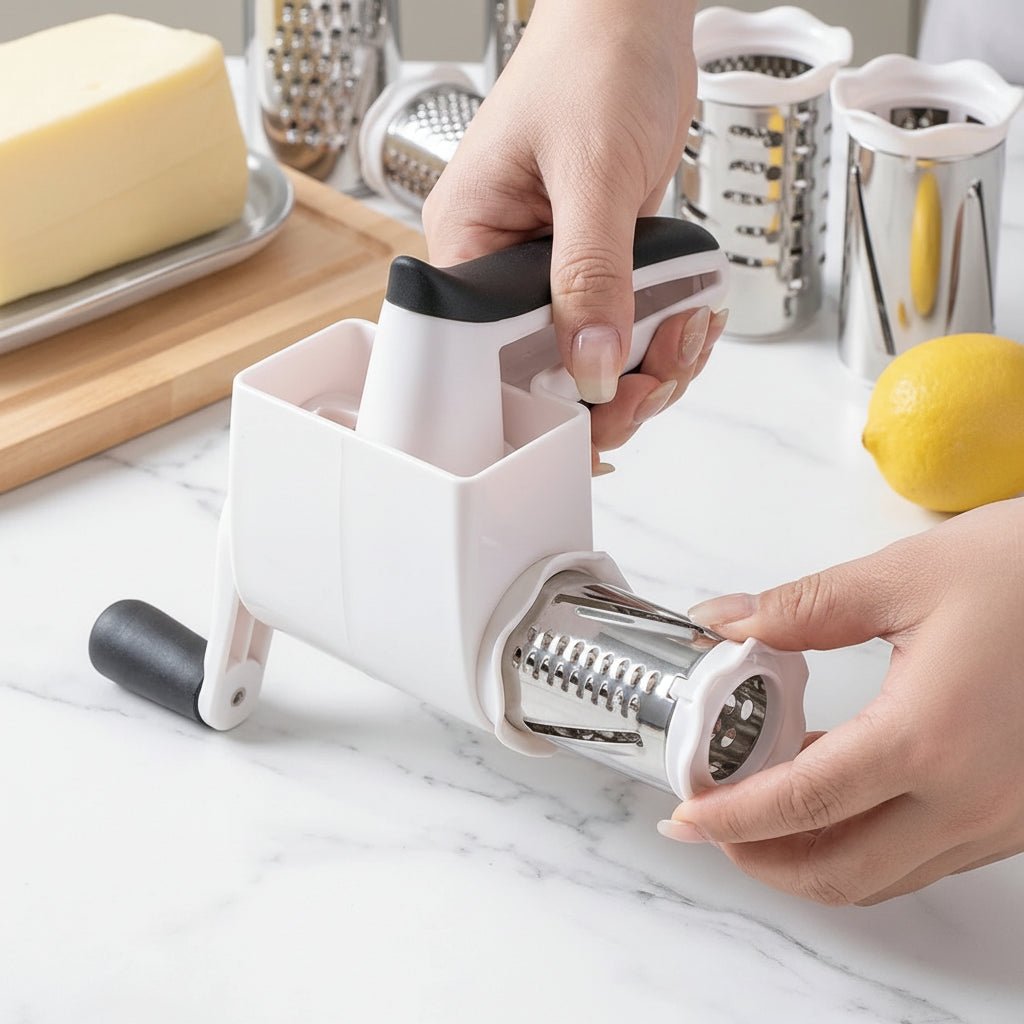 Maison Elmora | Ustensile de Cuisine Râpe Rotative en Acier Inoxydable | Design Élégant pour une Préparation Facile et Sophistiquée 3