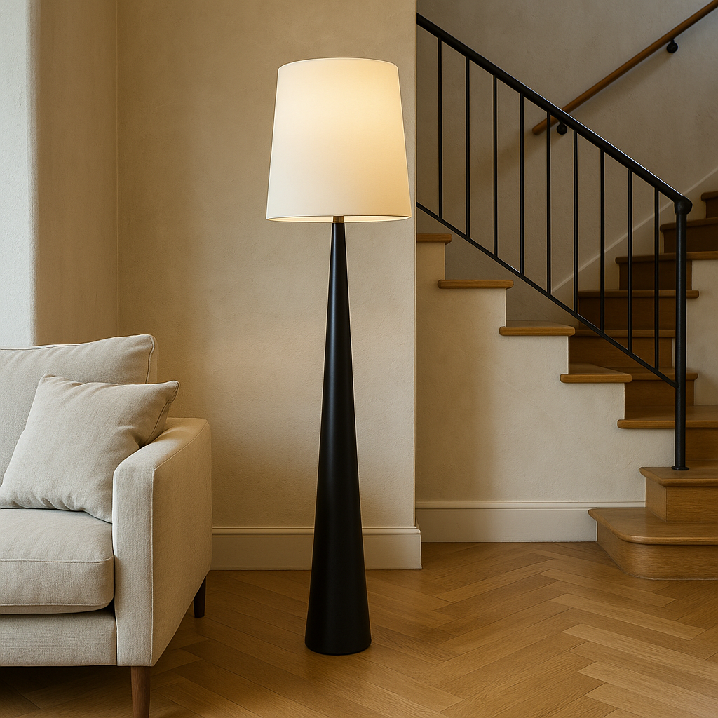 Matte Black Cone Floor Lamp - Soft Fabric Shade 2