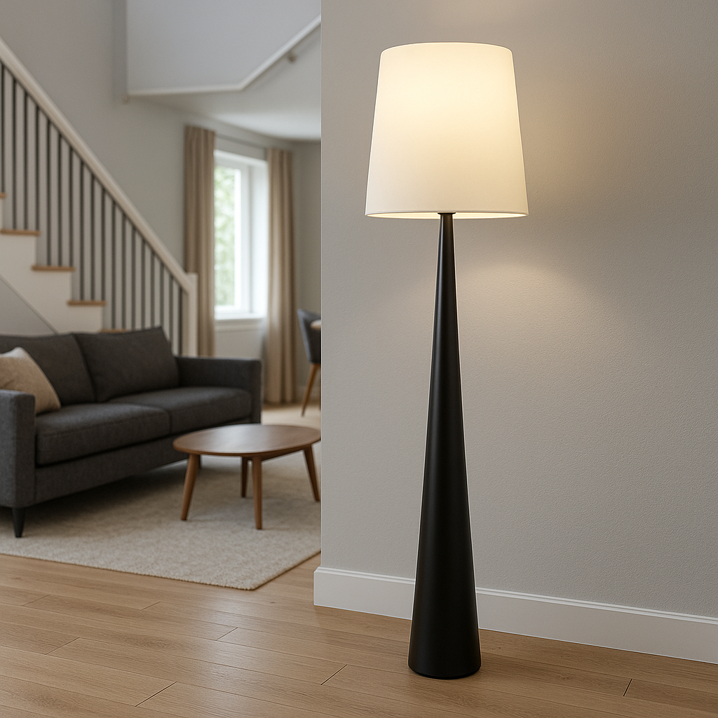 Matte Black Cone Floor Lamp - Soft Fabric Shade 3