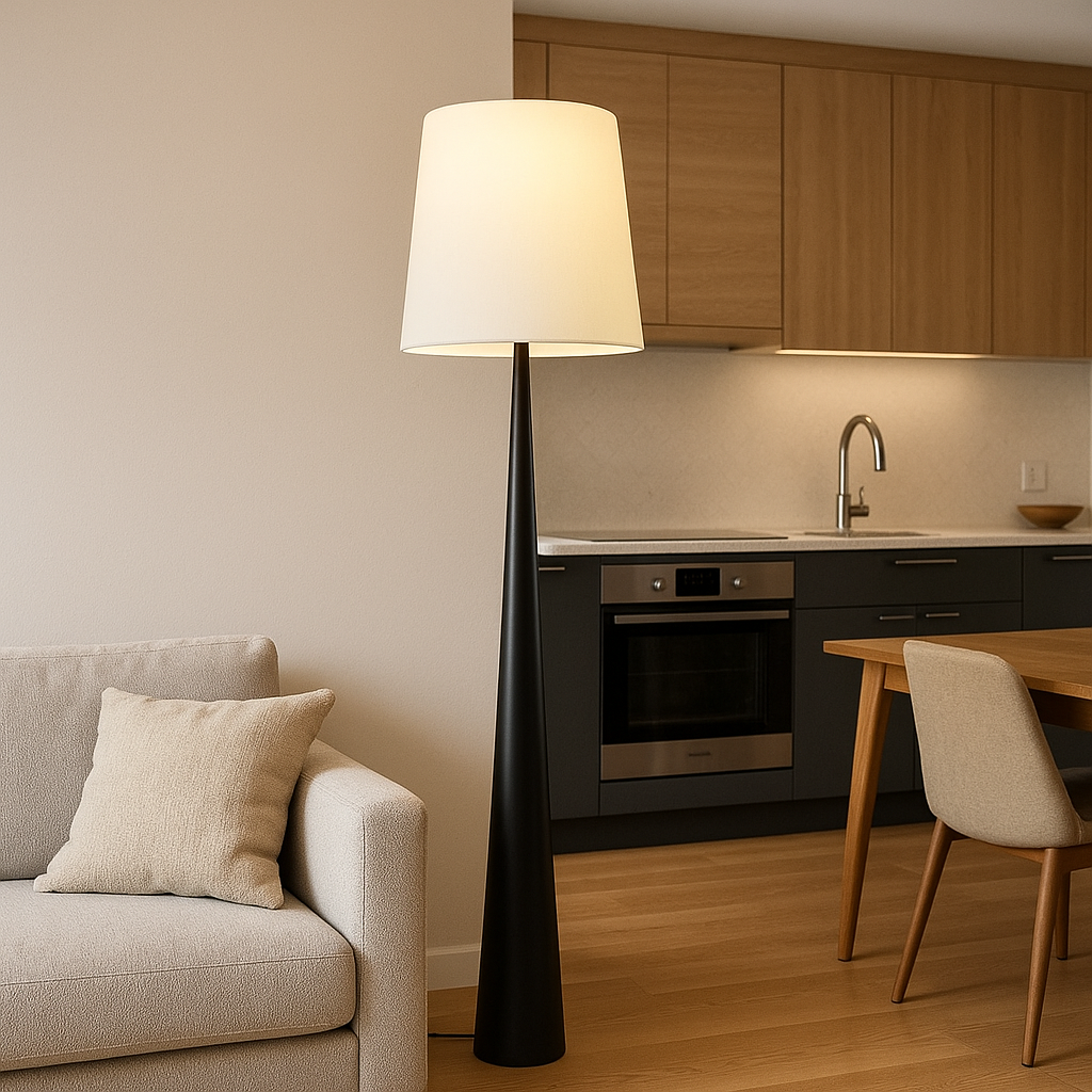 Matte Black Cone Floor Lamp - Soft Fabric Shade 5