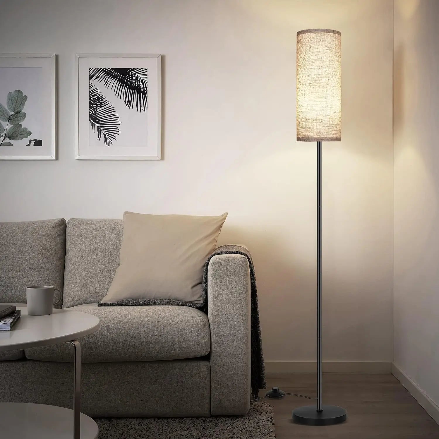 Matte Black Iron Floor Lamp - Cylindrical Fabric Shade 3