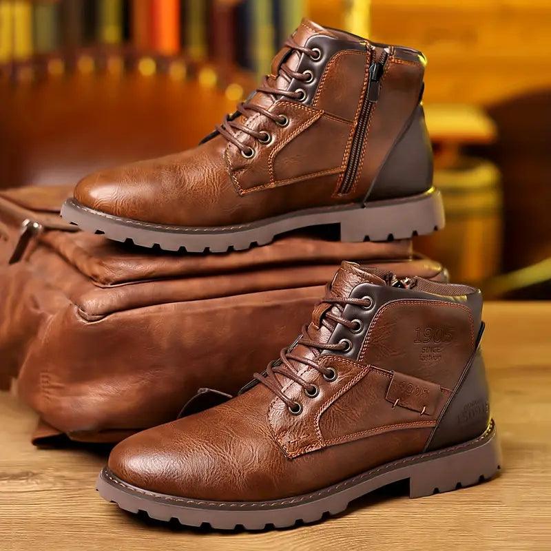 Men's Elegant Leather Dress Boots - Stylish Zippered Footwear for Formal Occasions