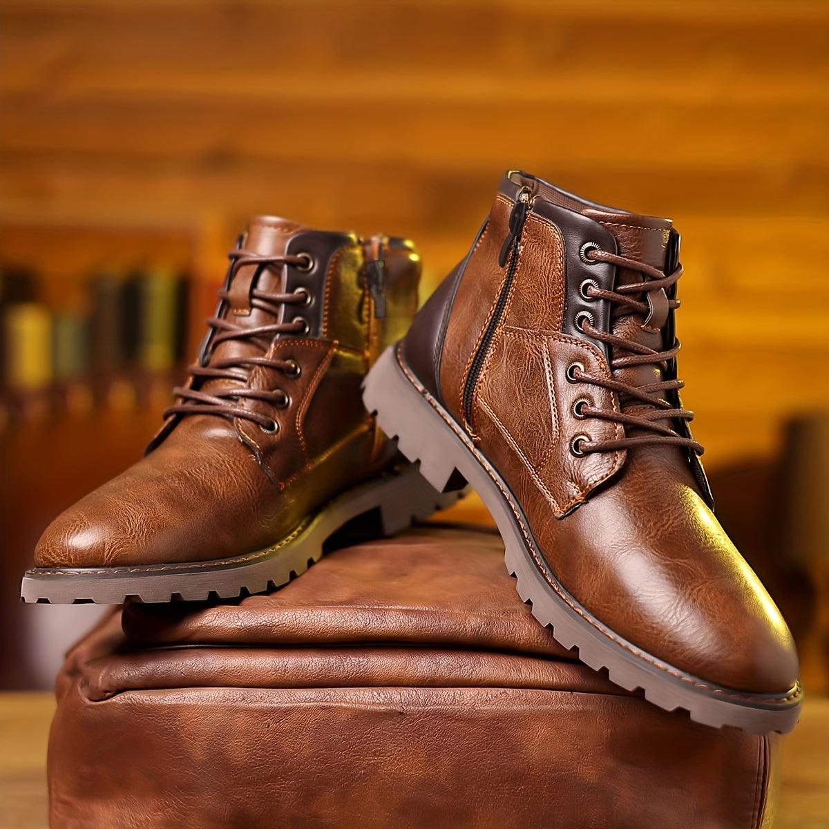 Men's Elegant Leather Dress Boots - Stylish Zippered Footwear for Formal Occasions
