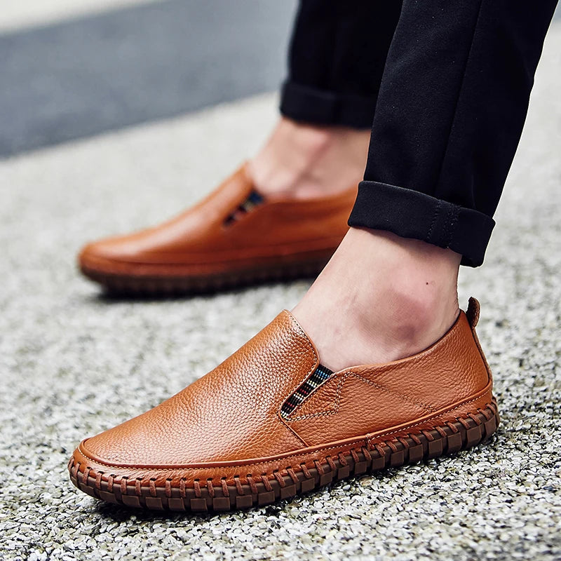 Men's Vegan Leather Loafers - Stylish Brown Comfort Shoes for Everyday Wear