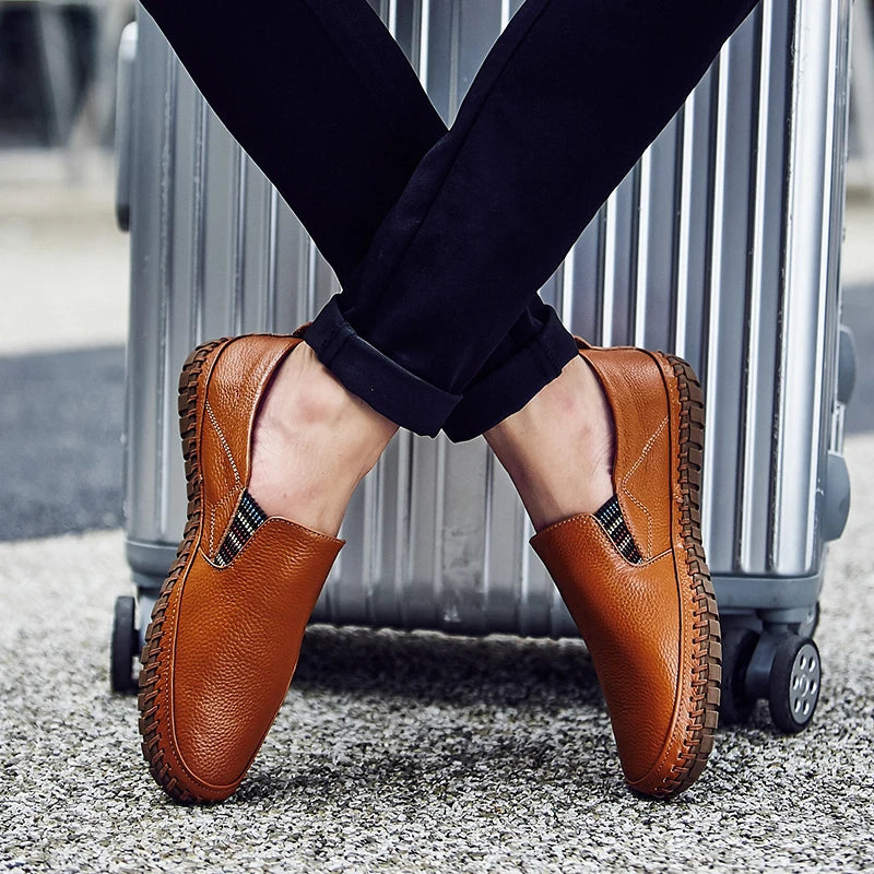 Men's Vegan Leather Loafers - Stylish Brown Loafers for Everyday Comfort and Support