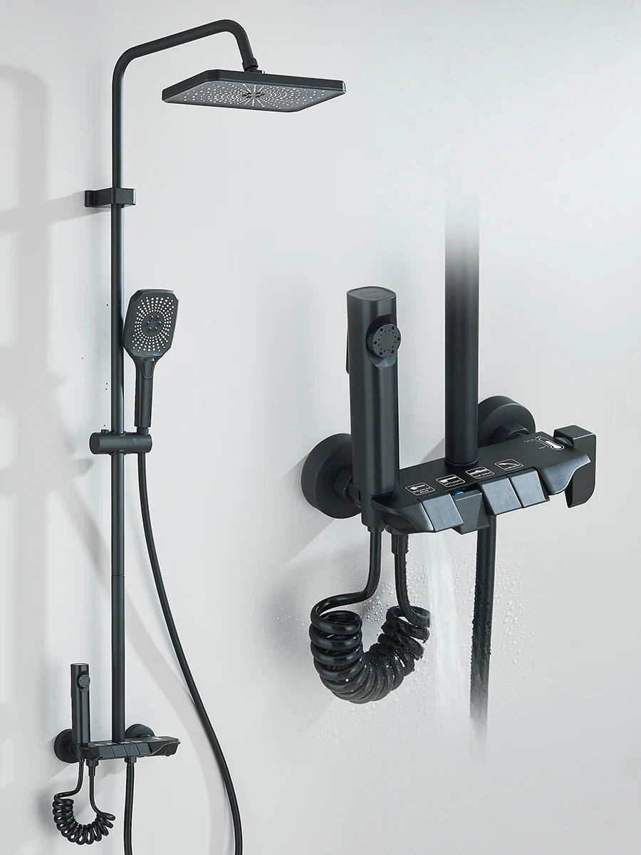 Mitigeur et Colonne de Douche en Noir Mat | Système Élégant et Contemporain pour une Salle de Bain Luxueuse 1