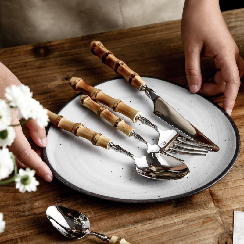 Amber Bamboo Steel Cutlery Set 18/10, 20 to 60 Pieces