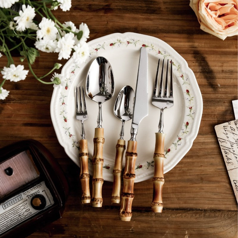 Amber Bamboo Steel Cutlery Set 18/10, 20 to 60 Pieces