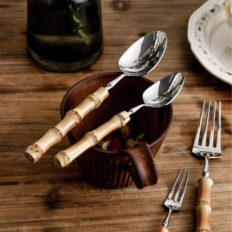 Amber Bamboo Steel Cutlery Set 18/10, 20 to 60 Pieces