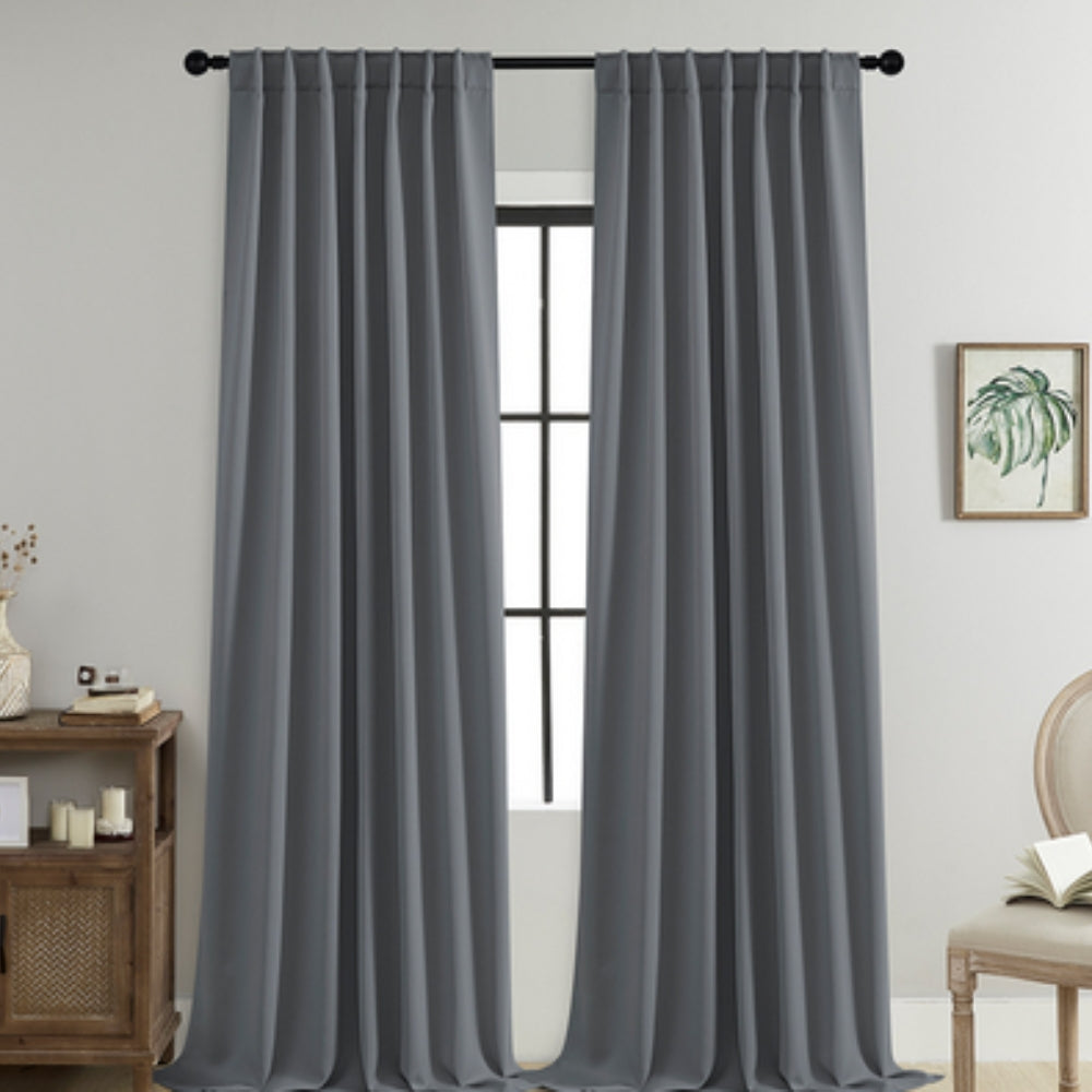 Rideaux en Microfibre Tons Neutres, Lot de 2 – Dark Grey