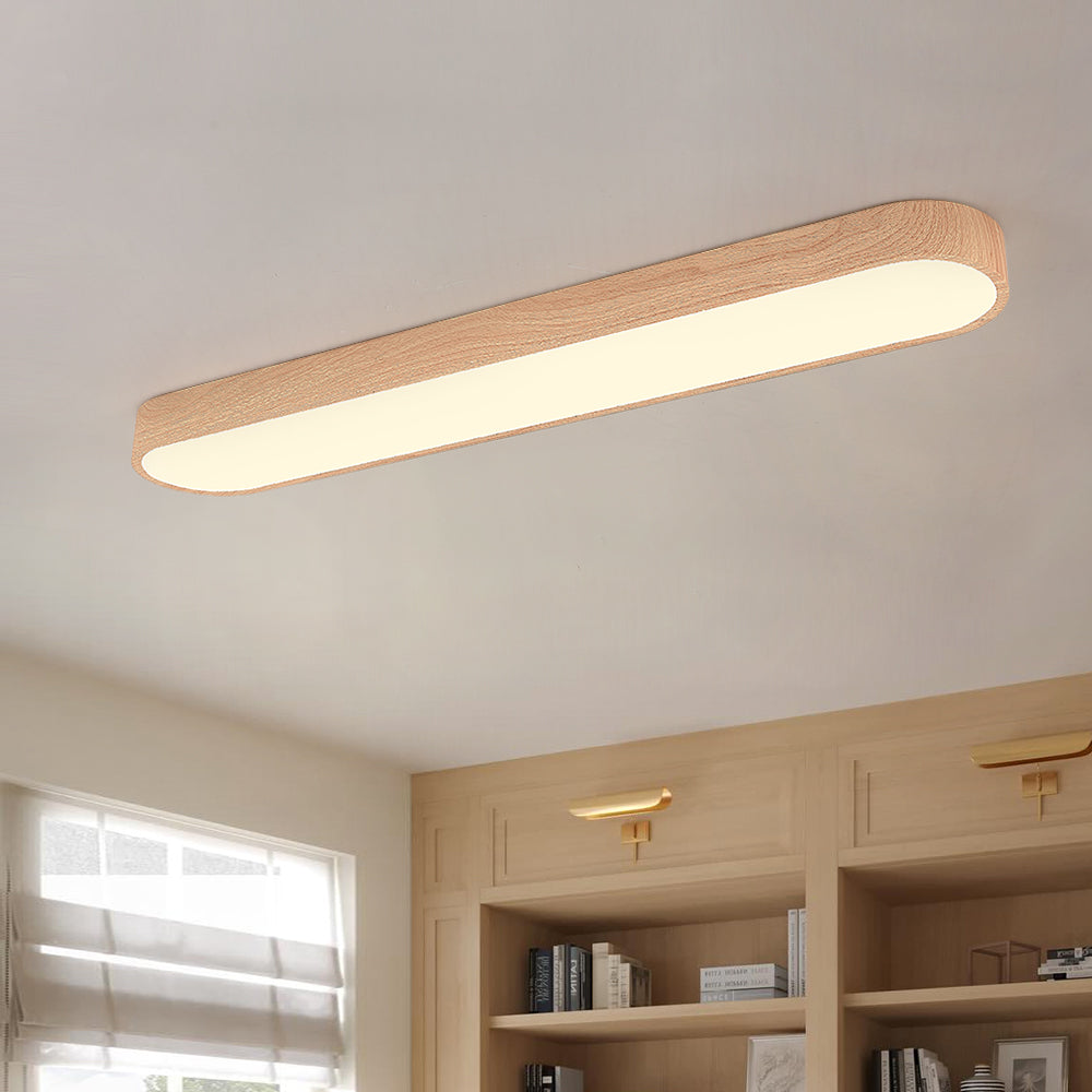 Plafonnier LED ovale style nordique avec détail bois