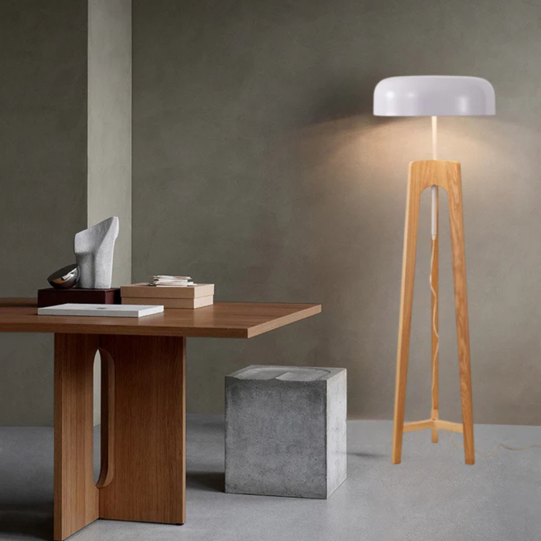 Nordic Wooden Tripod Floor Lamp - Classic Dome Shade 3
