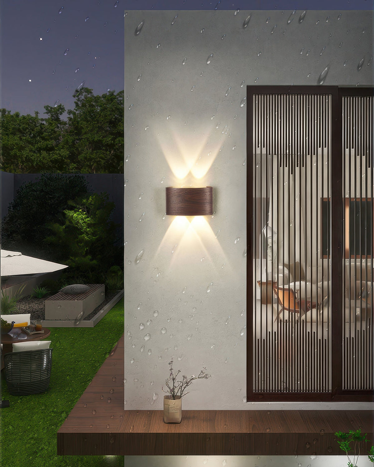 Wood-Effect Aluminium LED Wall Light, IP65
