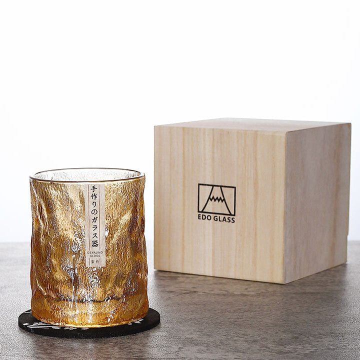 Cut-Pattern Whisky Glass in a Wooden Gift Box