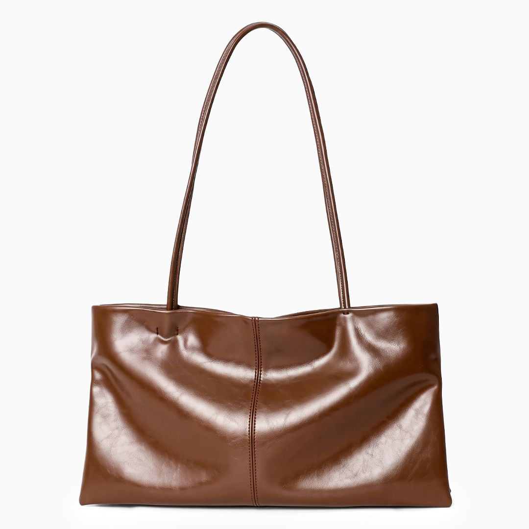 Sac porté épaule en cuir lisse brillant, forme allongée