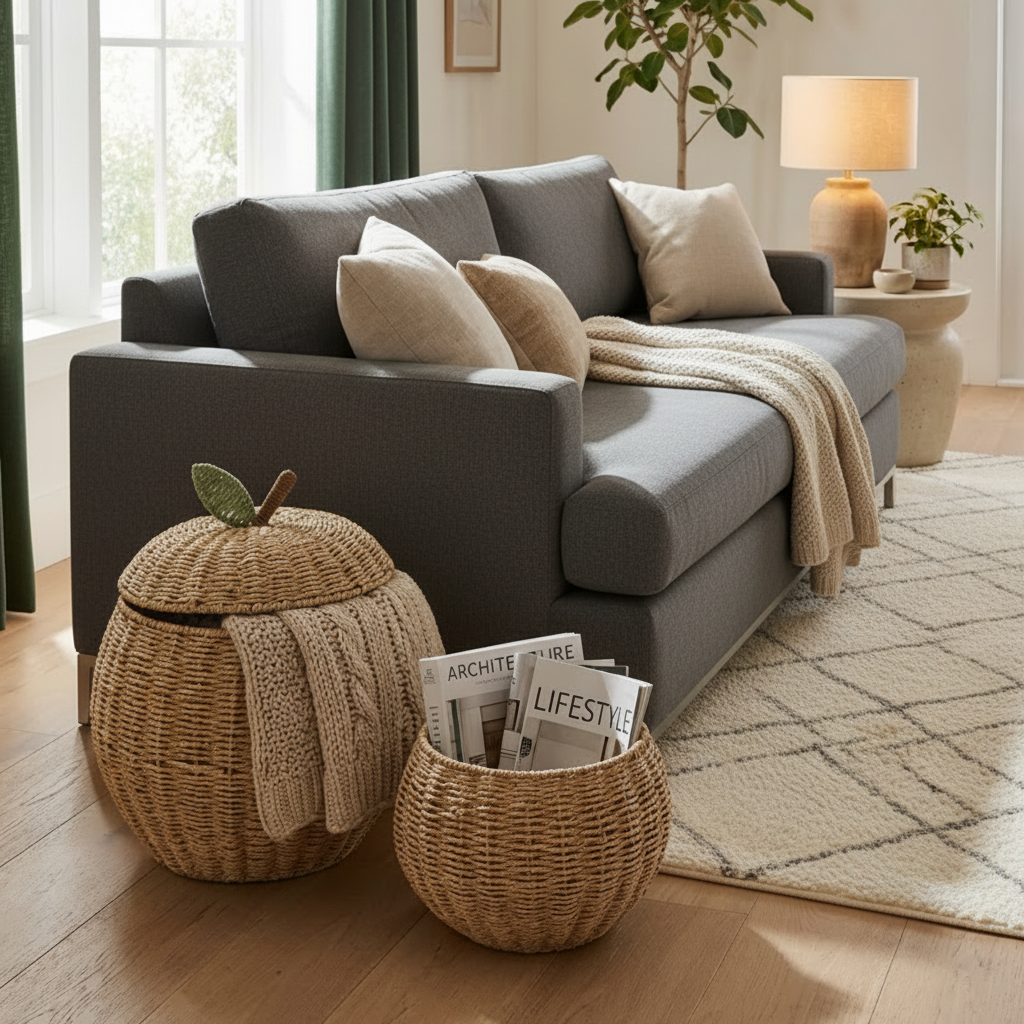 Panier de Rangement en Osier avec Couvercle Amovible | Élégance Artisanale pour un Intérieur Organisé 3