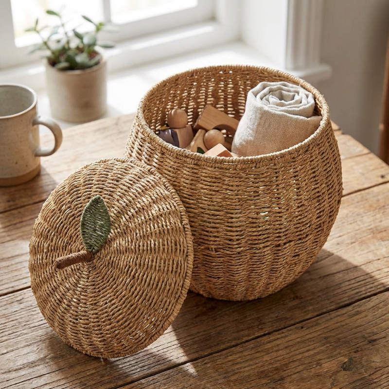 Panier de Rangement en Osier avec Couvercle Amovible | Élégance Artisanale pour un Intérieur Organisé 6