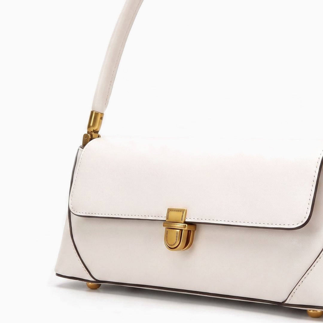 Smooth Leather Shoulder Bag with Gold Clasp