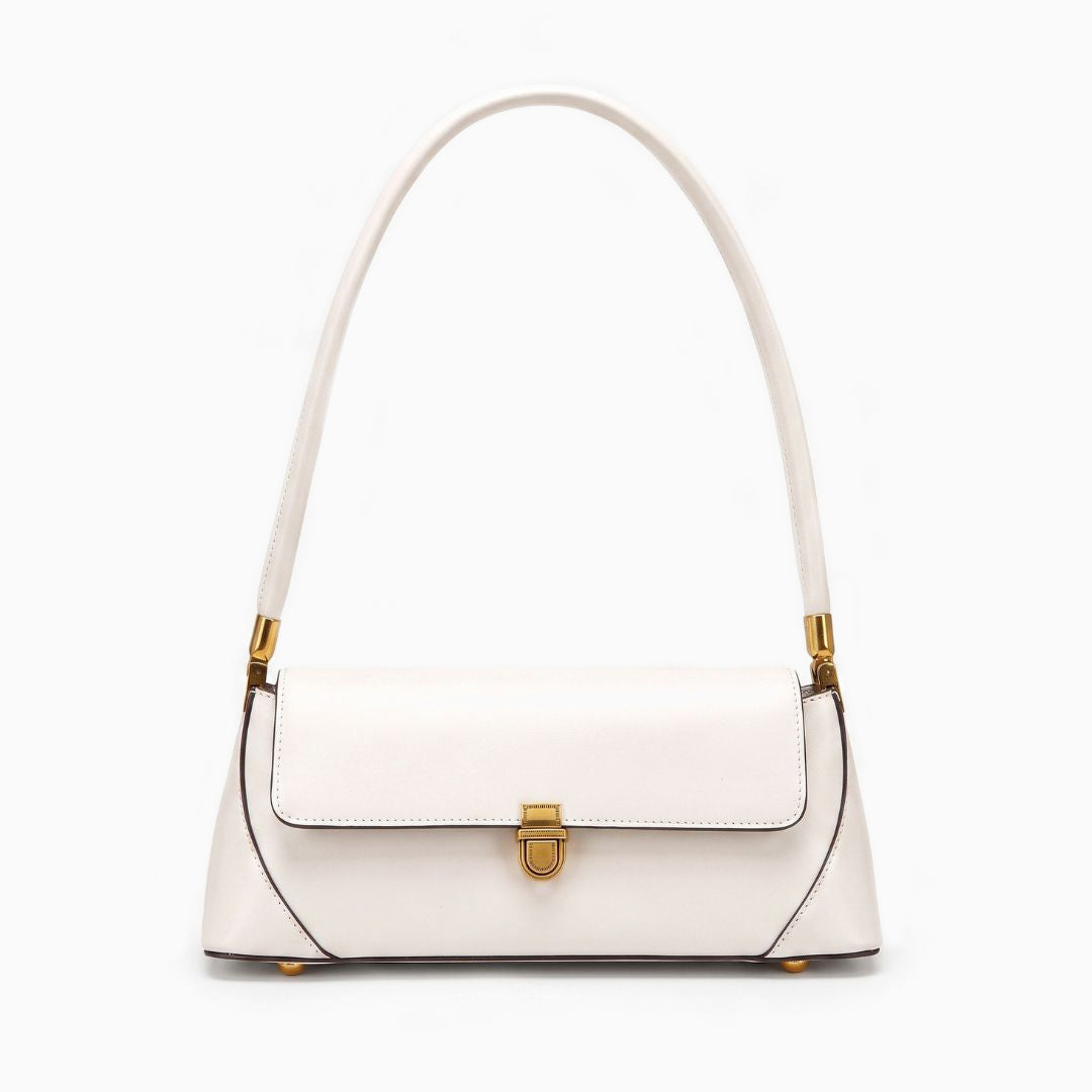 Sac porté épaule en cuir lisse, fermoir doré
