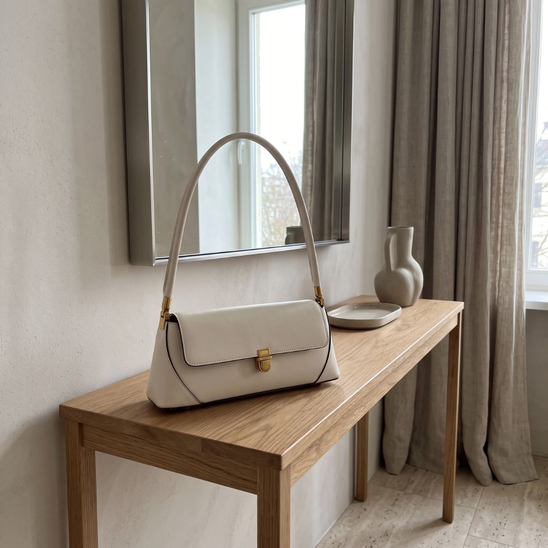 Smooth Leather Shoulder Bag with Gold Clasp
