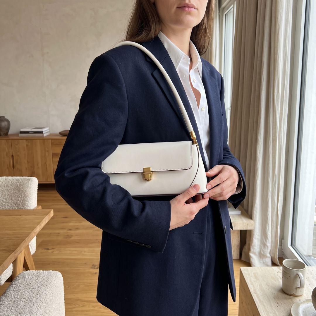 Smooth Leather Shoulder Bag with Gold Clasp