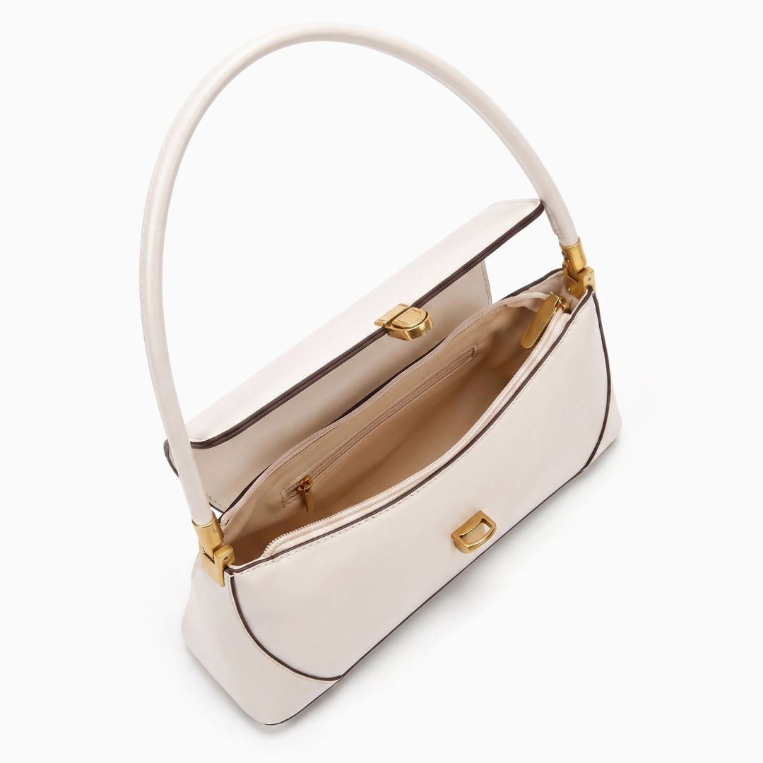 Smooth Leather Shoulder Bag with Gold Clasp