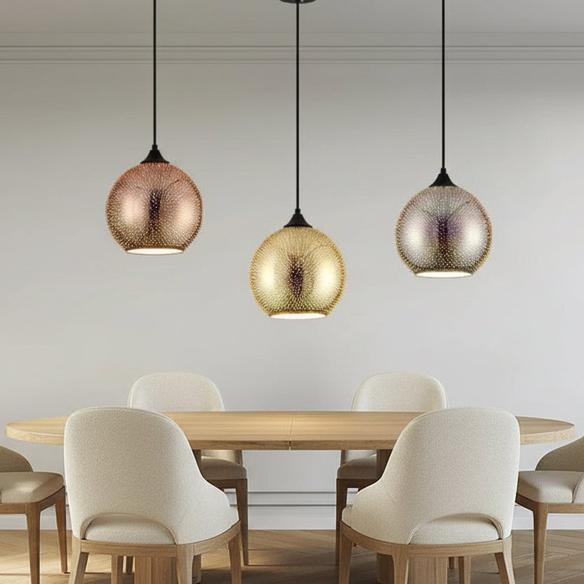 Plafonnier Design : Élégance Naturelle en Lumière – Verre Perforé Cuivré 0