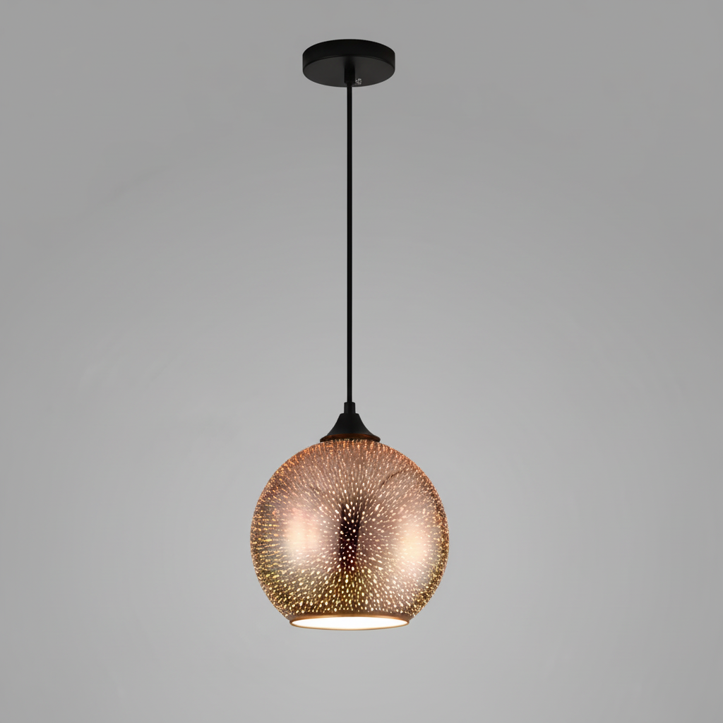 Plafonnier Design : Élégance Naturelle en Lumière – Verre Perforé Cuivré 2