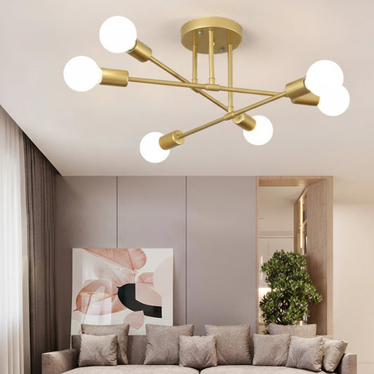 Plafonnier Rétro | Plafonnier LED en Fer Forgé à 6 Têtes avec Éclairage E27 | Luminaire Moderne pour Salon 0