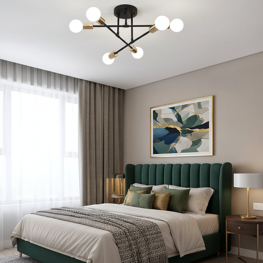 Plafonnier Rétro | Plafonnier LED en Fer Forgé à 6 Têtes avec Éclairage E27 | Luminaire Moderne pour Salon 1