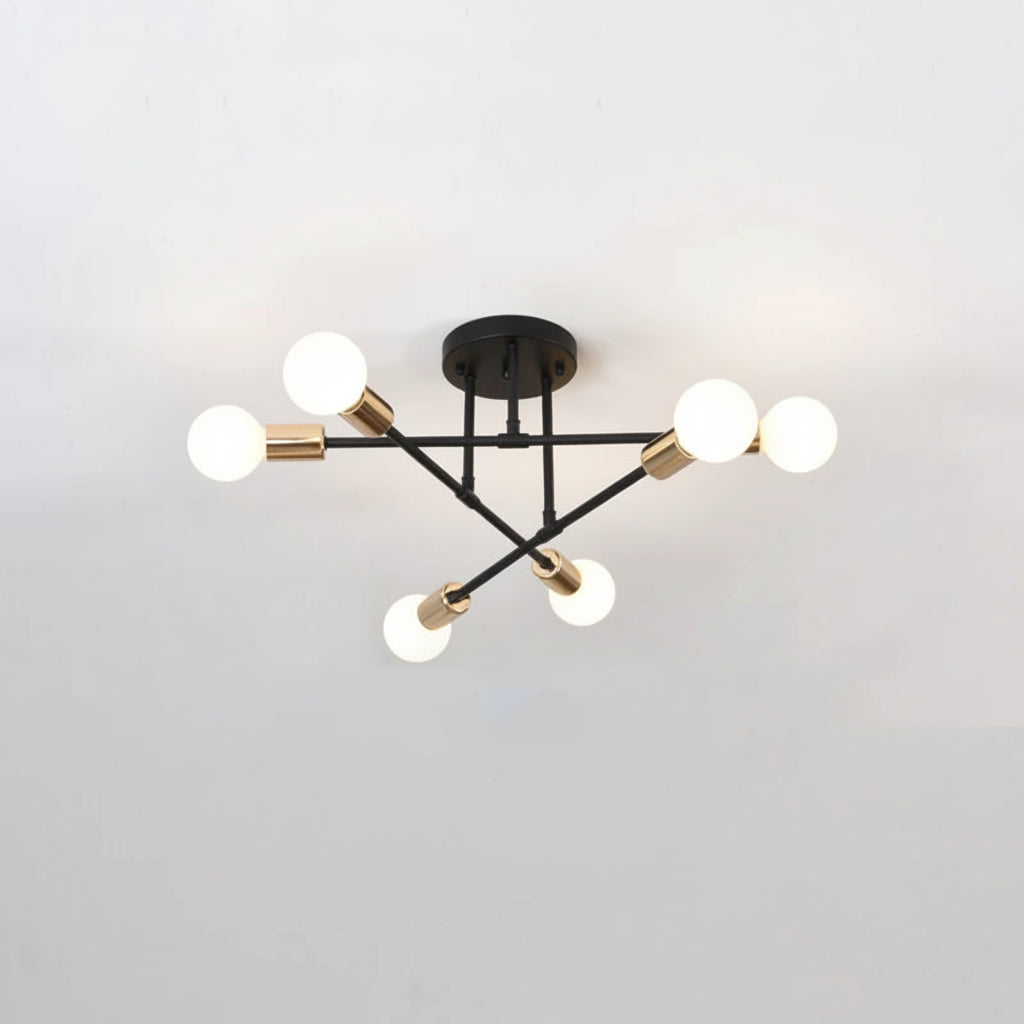 Plafonnier Rétro | Plafonnier LED en Fer Forgé à 6 Têtes avec Éclairage E27 | Luminaire Moderne pour Salon 10