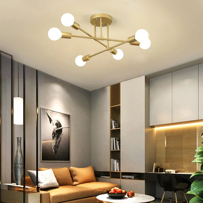 Plafonnier Rétro | Plafonnier LED en Fer Forgé à 6 Têtes avec Éclairage E27 | Luminaire Moderne pour Salon 2