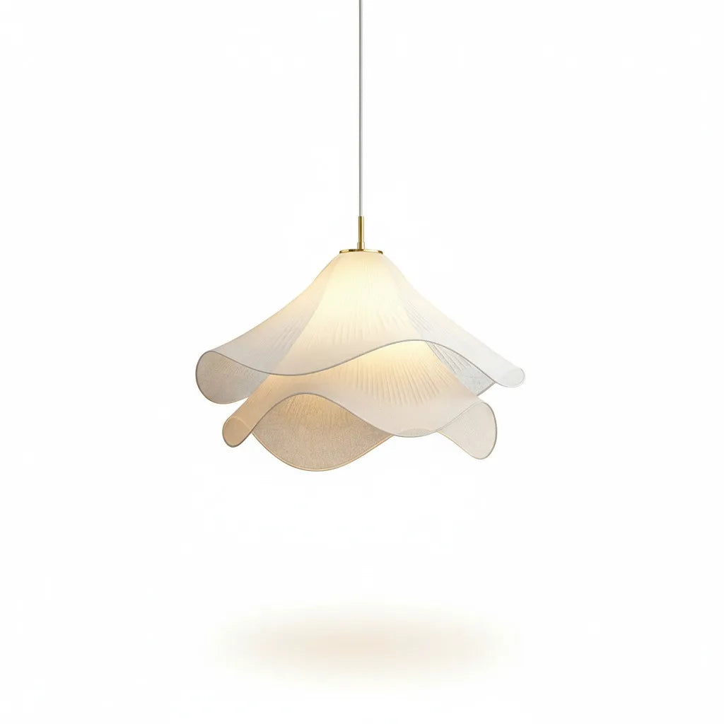 Pleated Fabric Pendant Light - Brushed Brass Accents 1