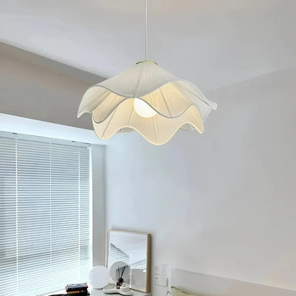 Pleated Fabric Pendant Light - Brushed Brass Accents 2