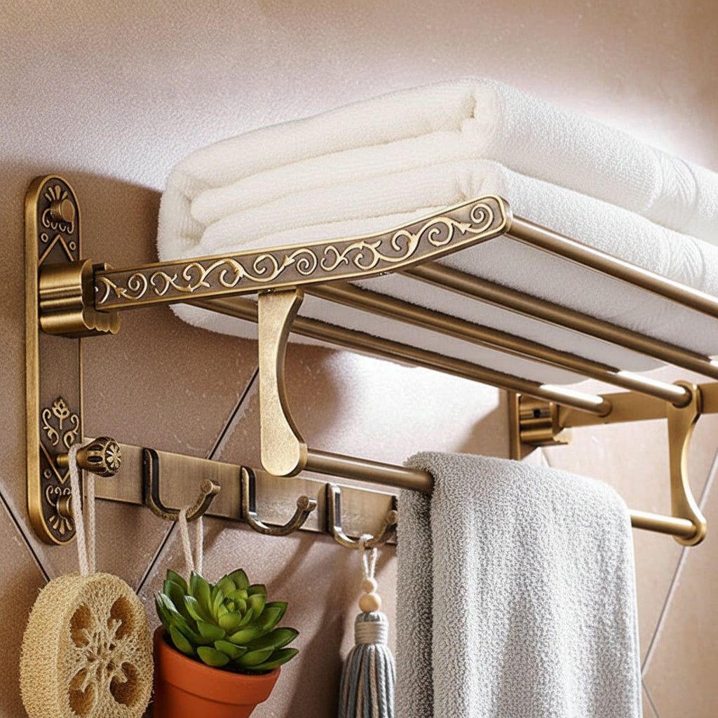 Porte Serviettes Salle de Bain en Aluminium Pliable | Élégance Vintage et Praticité pour un Rangement Optimisé 0