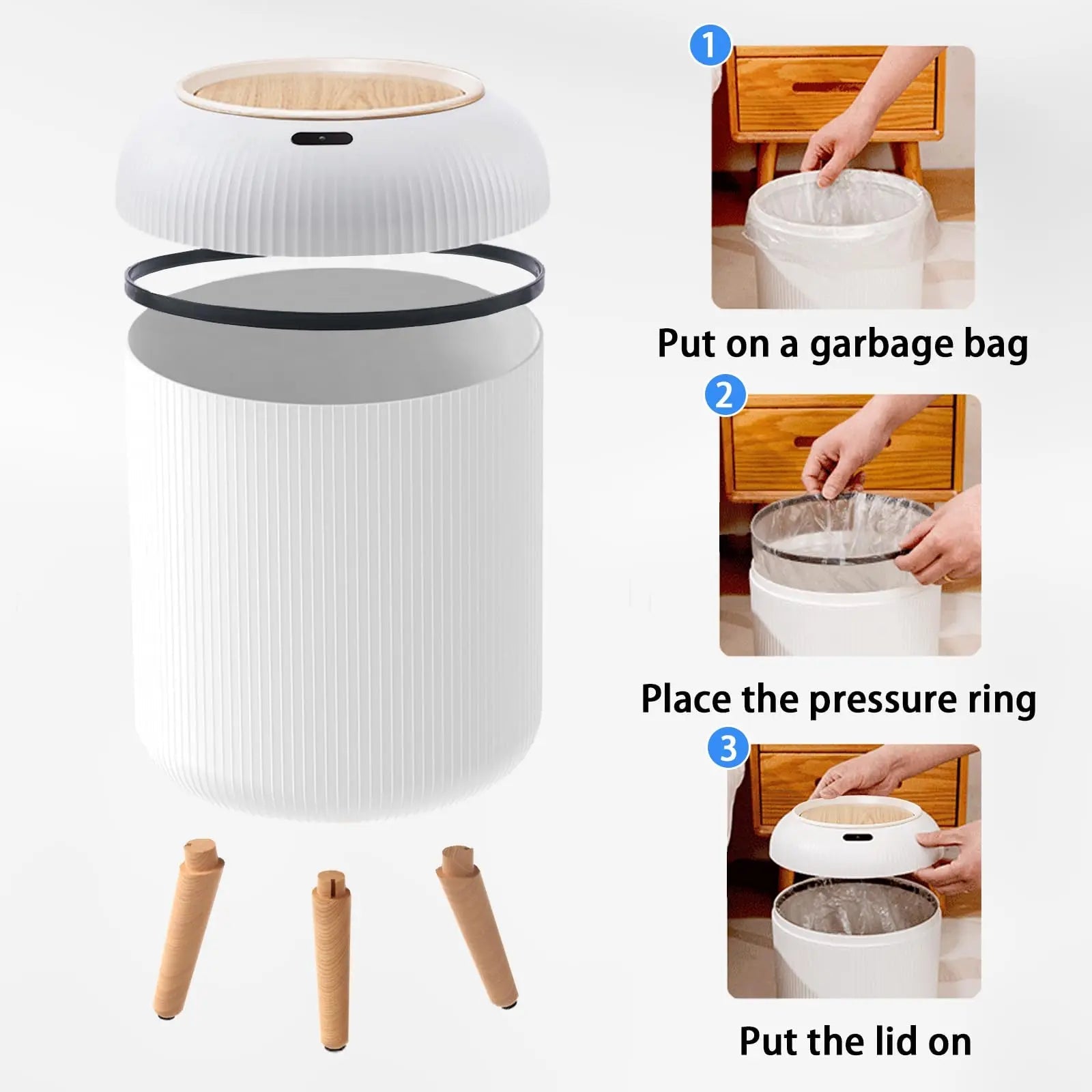 Poubelle Automatique Cuisine en Bois avec Capteur Infrarouge | Élégance et Hygiène pour un Intérieur Moderniste 5