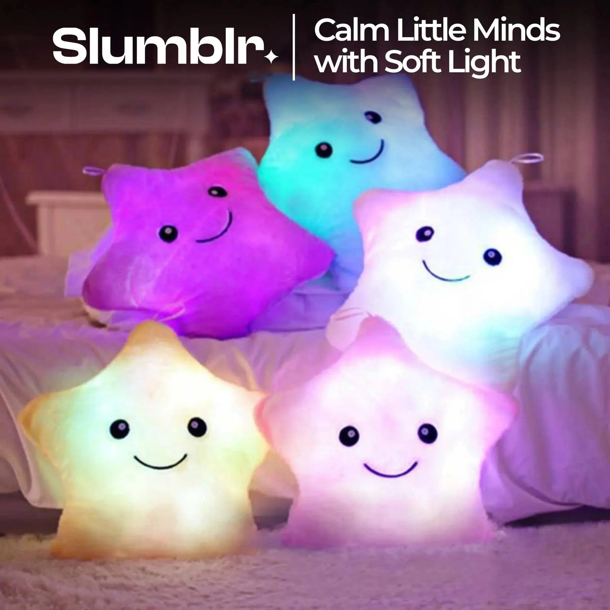 Star Plush Pillow with Built-In LEDs, 24 cm