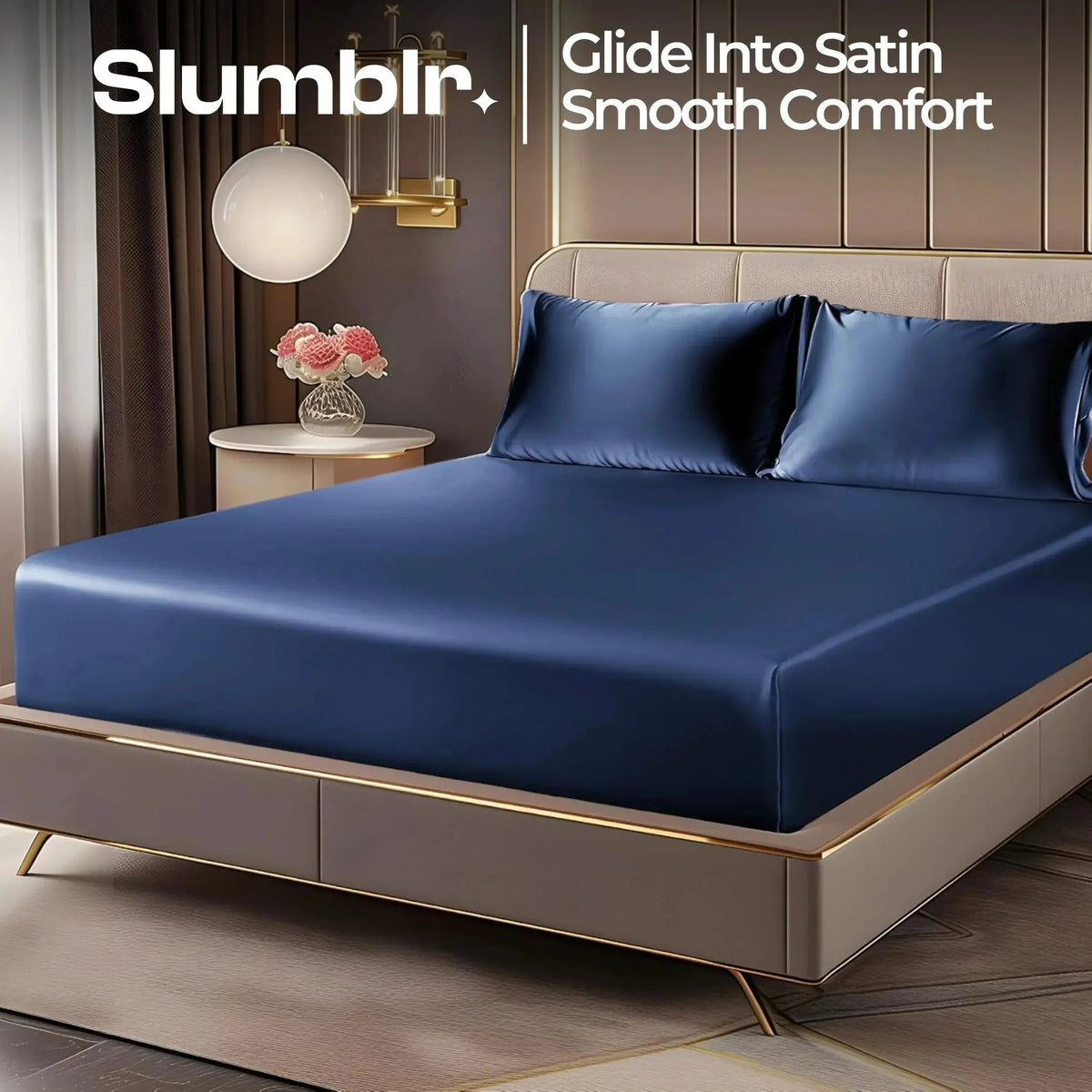 Satin Fitted Sheet Set with 2 Pillowcases, 35 cm Pocket