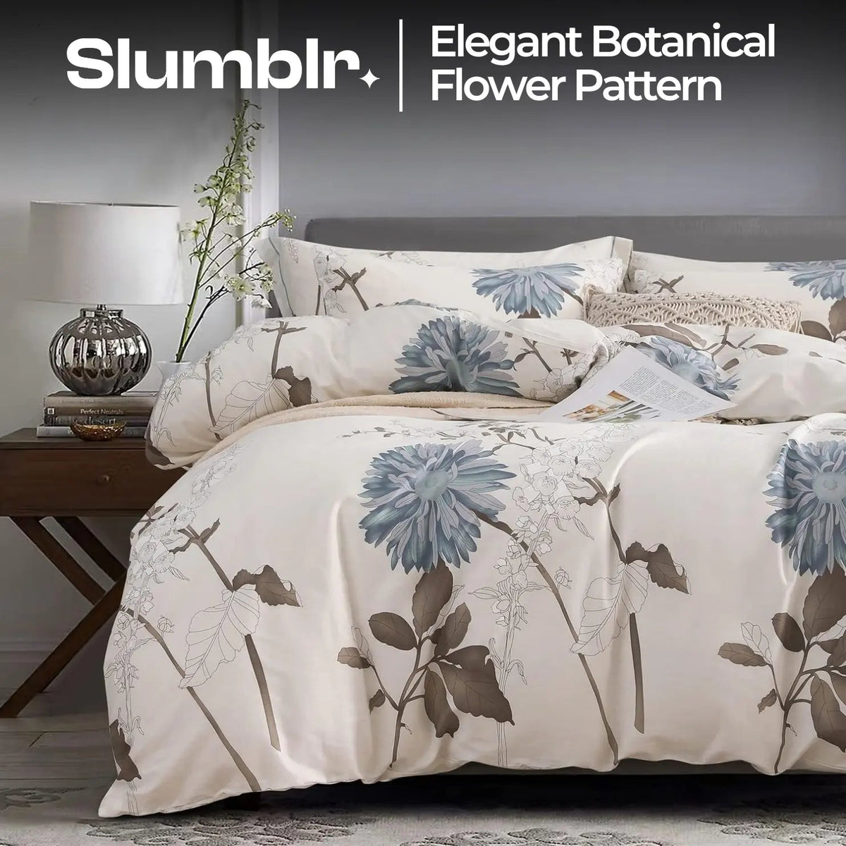 Reversible Cotton Bedding Set, Botanical Print
