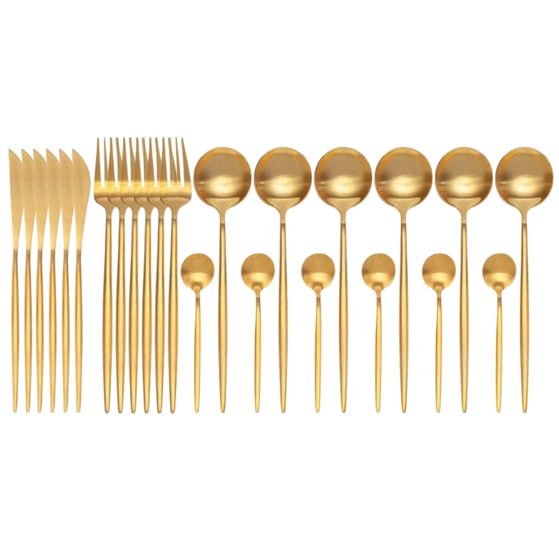 Matte Gold Stainless Steel Cutlery Set 18/10, 24 Pieces