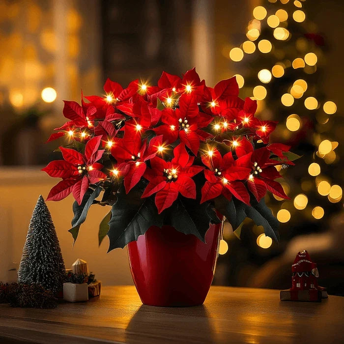 Lighted Red Artificial Poinsettia