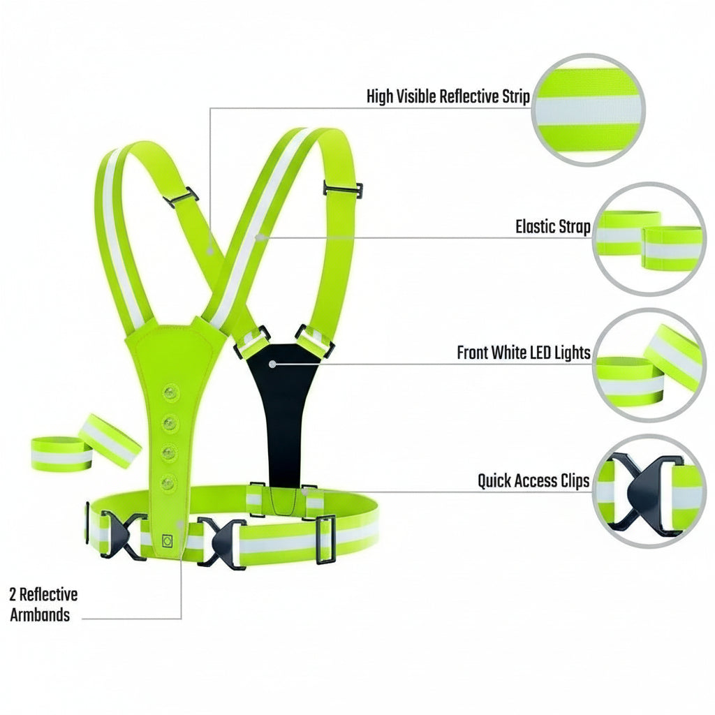Punchsmart Gilet Réfléchissant LED Ajustable Sécurité
