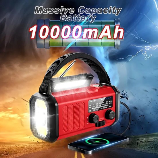 Radio d'Urgence Solaire et Dynamo 10 000 mAh | Design Compact et Portable pour Aventures en Extérieur 10