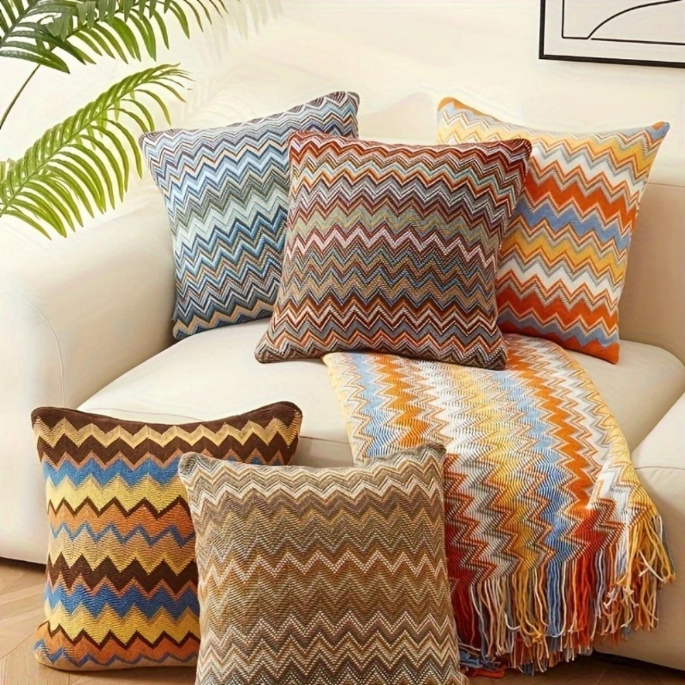 Housse de coussin tricotée à motif zigzag, 45,5 cm