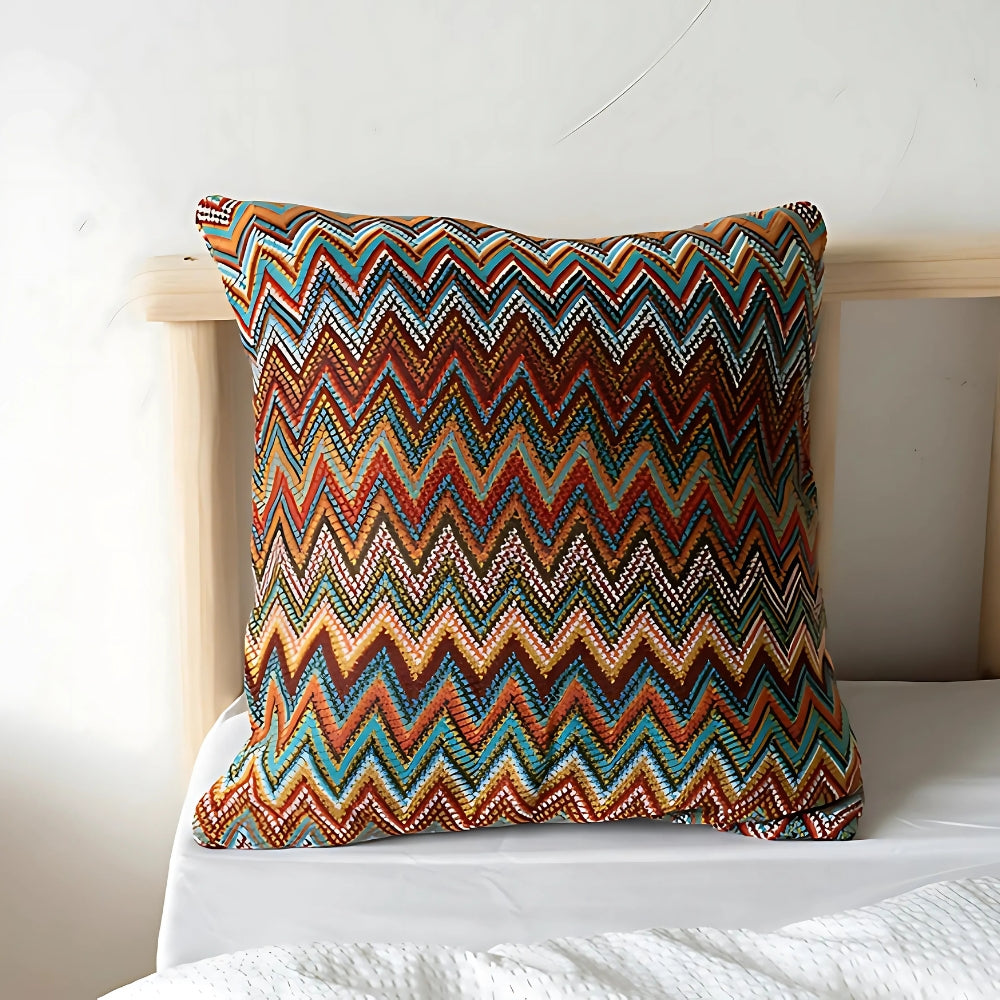 Housse de coussin tricotée à motif zigzag, 45,5 cm