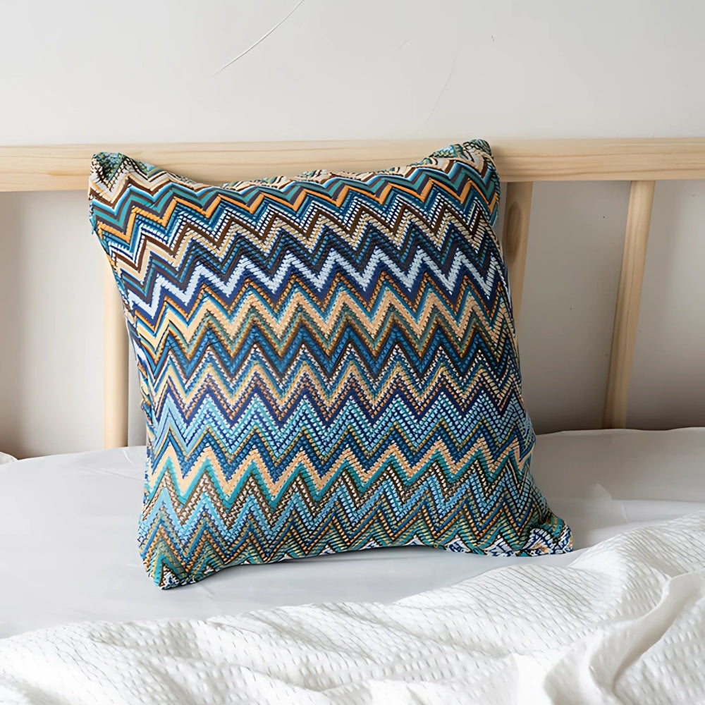 Housse de coussin tricotée à motif zigzag, 45,5 cm