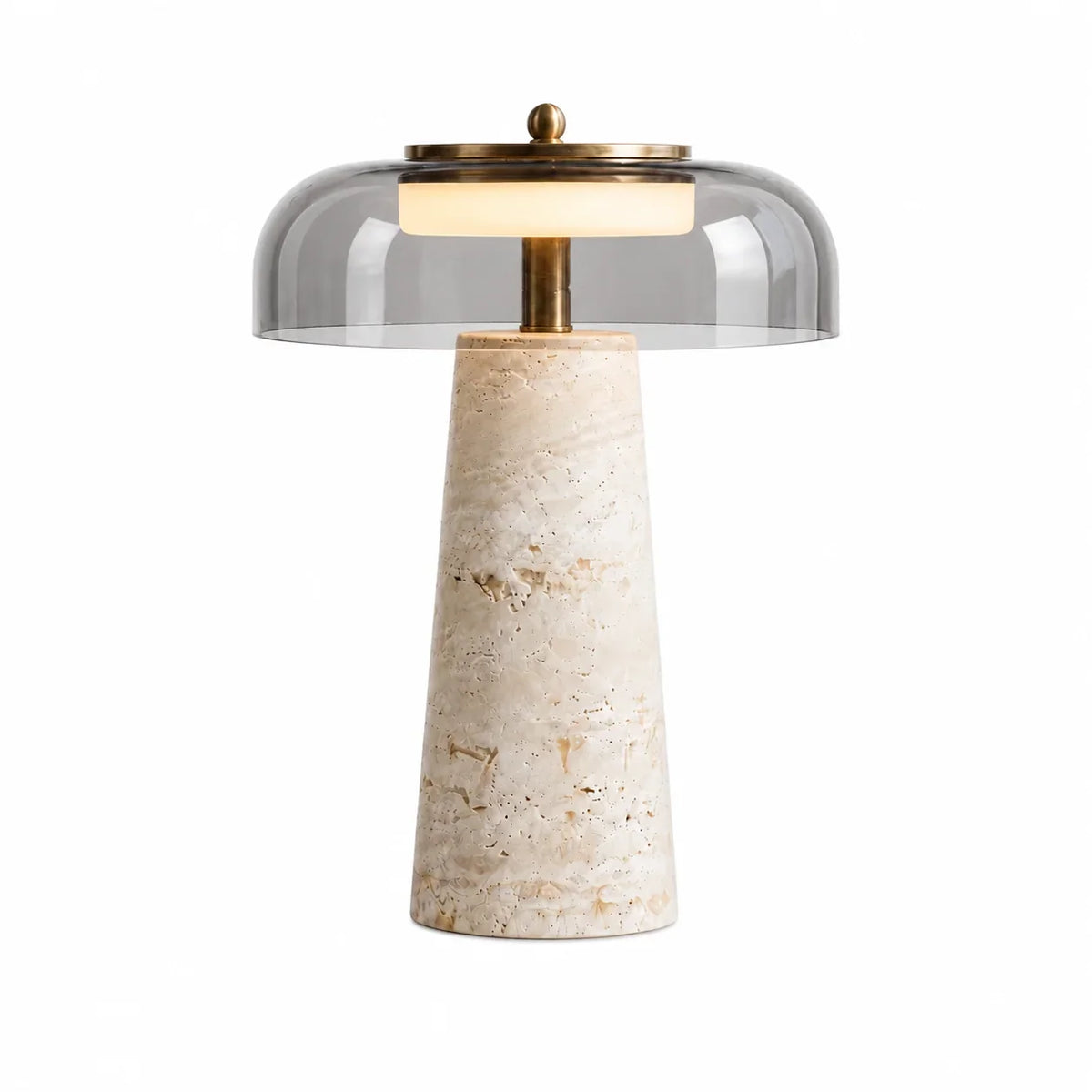 Travertine Mushroom Lamp with Glass and Perforated Metal