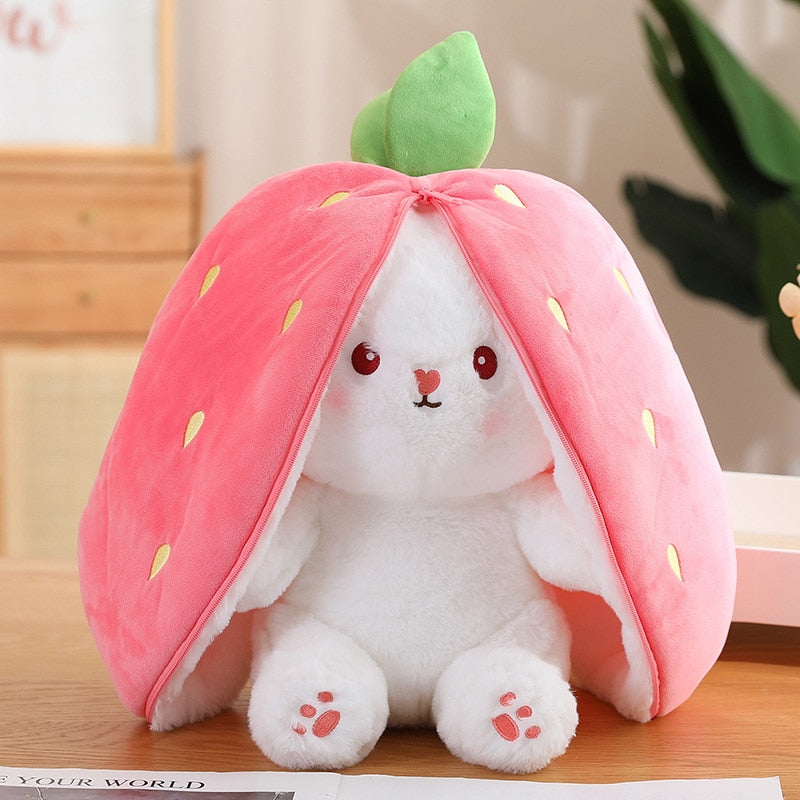 Peluche lapin cache-cache, carotte ou fraise